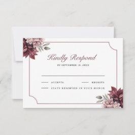 Dark Moody Floral Frame Wedding RSVP Card Karte