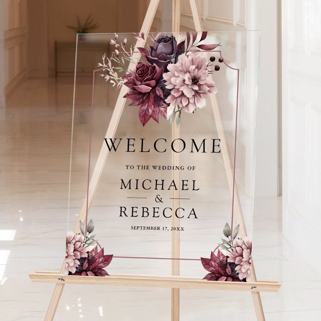 Dark Moody Floral Frame Wedding Welcome Acrylschild (Von Creator hochgeladen)