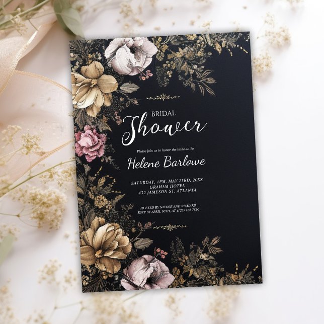 Dark Moody Floral Gothic Brautparty Einladung (Dark Moody Floral Gothic Bridal Shower Invitation)