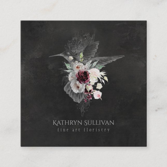 Dark Moody Floral Hummingbird Business Card Quadratische Visitenkarte (Vorderseite)