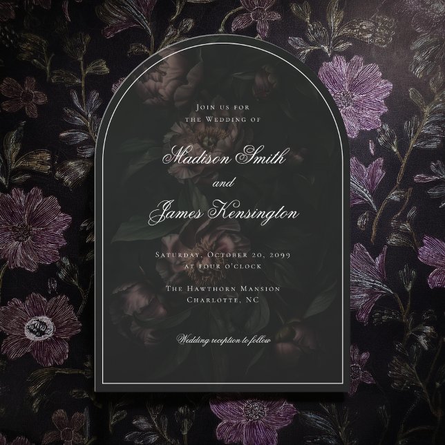 Dark Moody Floral Romantic Black Peony Wedding Einladung (Von Creator hochgeladen)