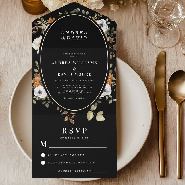 Dark & Moody Floral Romantic Boho Floral Wedding All In One Einladung (Von Creator hochgeladen)