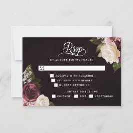 Dark Moody Floral Romantic Wedding Meetings Option RSVP Karte