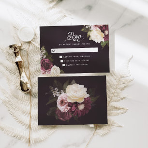 Dark Moody Floral Romantic Wedding RSVP Karte