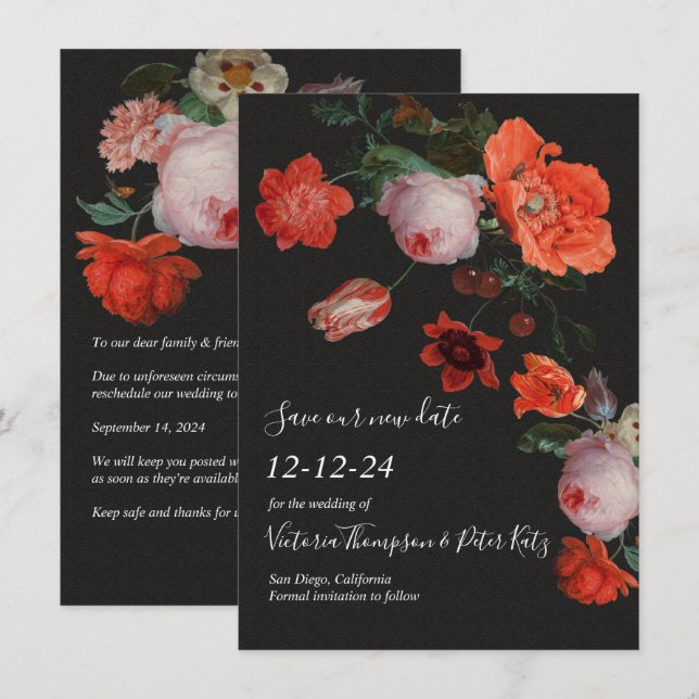 Dark & Moody Floral Save the Date Einladung (Vorne/Hinten)