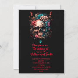 Dark Moody Floral Skull Gothic Wedding Einladung