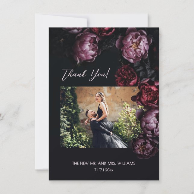 Dark Moody Floral Wedding Thank You Dankeskarte (Vorderseite)