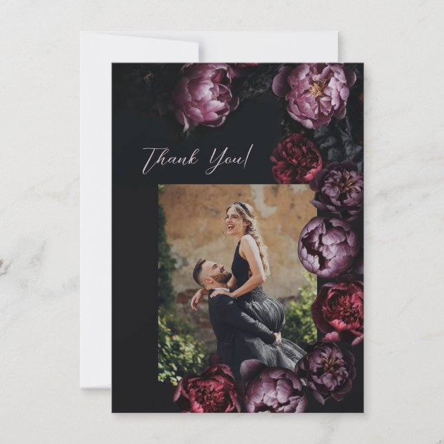 Dark Moody Floral Wedding Thank You Dankeskarte (Vorderseite)