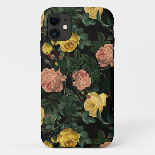 Dark Moody Florals Antique Redouté Rose Case-Mate iPhone Hülle (Rückseite)