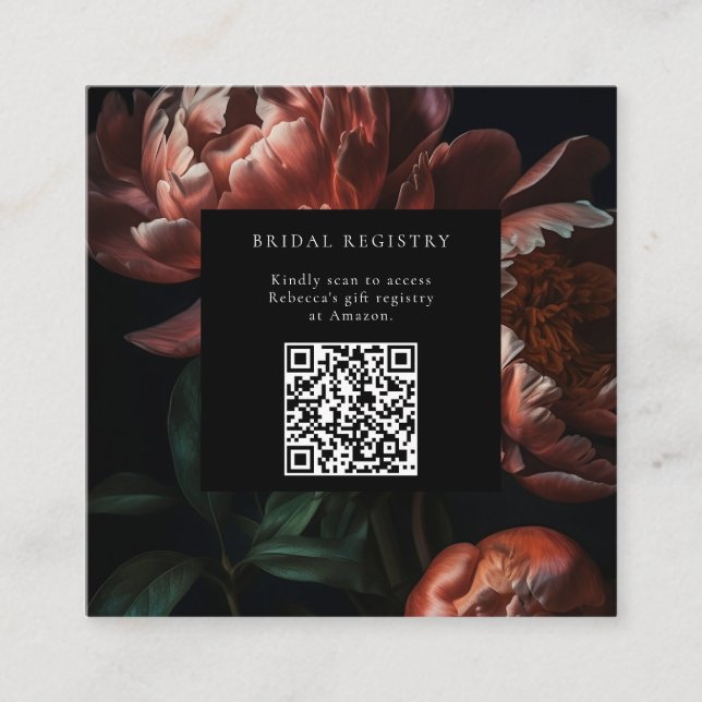Dark Moody Florals Brautparty QR Code Begleitkarte (Vorderseite)