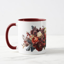 Dark Moody Florals Burgundy Maroon Coral White Tasse