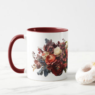 Dark Moody Florals Burgundy Maroon Coral White Tasse