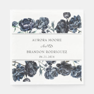 Dark Moody Gothic Blue Floral Wedding Serviette