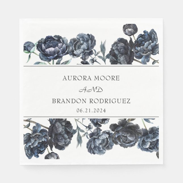 Dark Moody Gothic Blue Floral Wedding Serviette (Vorderseite)