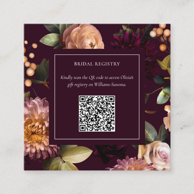 Dark Moody Gothic Floral Bridal Shower QR Code  Begleitkarte (Vorderseite)