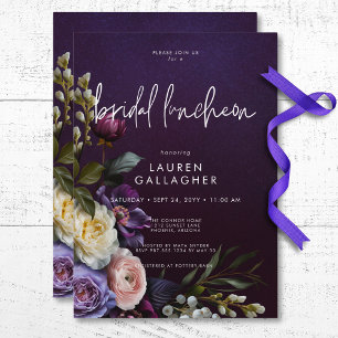 Dark Moody Lila & Cream Floral Bridal Luncheon Einladung