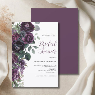 Dark Moody Lila Floral Brautparty Einladung
