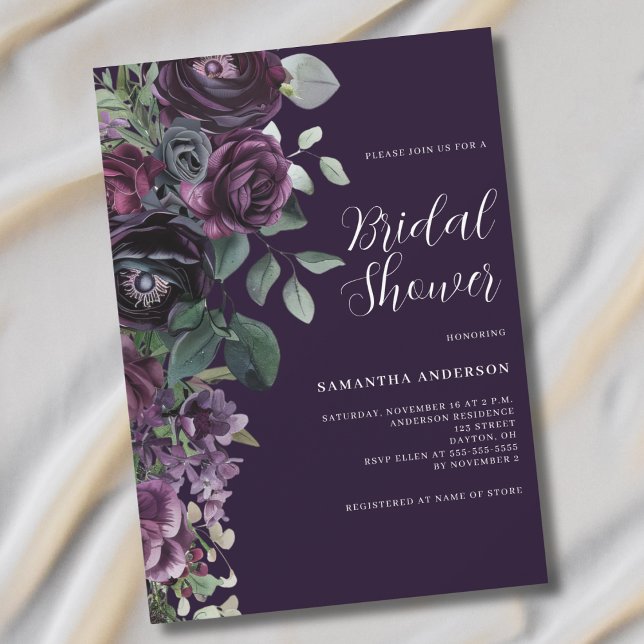 Dark Moody Lila Floral Brautparty Einladung (Von Creator hochgeladen)