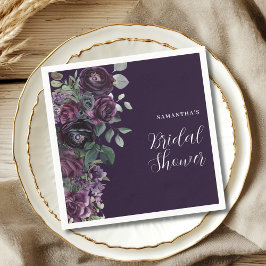 Dark Moody Lila Floral Brautparty Serviette