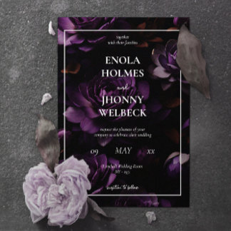 Dark Moody Lila Floral Wedding Einladung