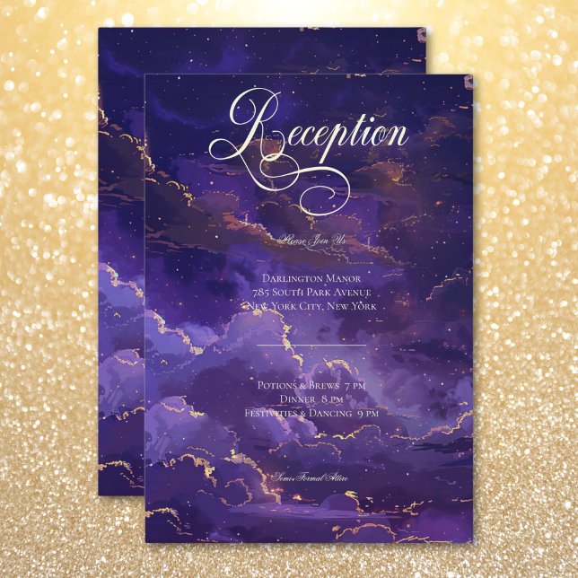 Dark Moody Lila & Gold Moonlit Clouds Empfang Begleitkarte (Dark Moody Purple & Gold Moonlit Clouds Reception Enclosure Card)