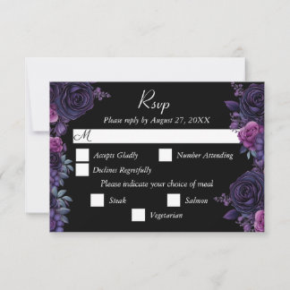 Dark Moody Lila Gothic Florals Wedding RSVP Card Karte
