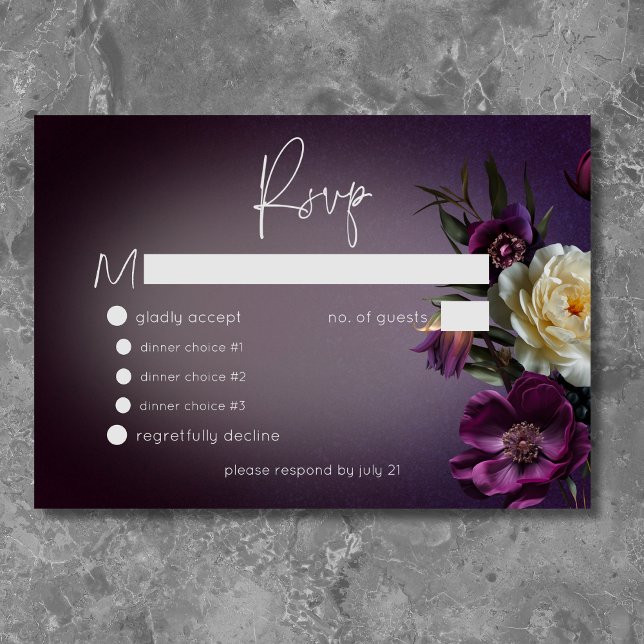 Dark Moody Lila Lavendel Floral Moderne Hochzeit RSVP Karte (Dark Moody Purple & Lavender Floral Modern Wedding RSVP Card)