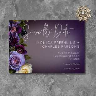 Dark Moody Lila Lavendel Floral Moderne Hochzeit Save The Date