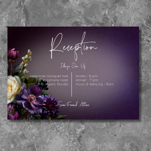 Dark Moody Lila & Lavender Floral Modern Begleitkarte (Dark Moody Purple & Lavender Floral Modern Reception Enclosure Card)