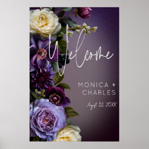 Dark Moody Lila & Lavender Floral Moderne Hochzeit Poster