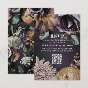 Dark Moody Lila Wedding QR Code Bitte beantworten RSVP Karte