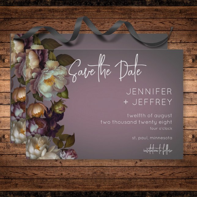 Dark Moody Mauve Floral Moderne Hochzeit Save The Date (Dark Moody Mauve Floral Modern Wedding Save The Date)
