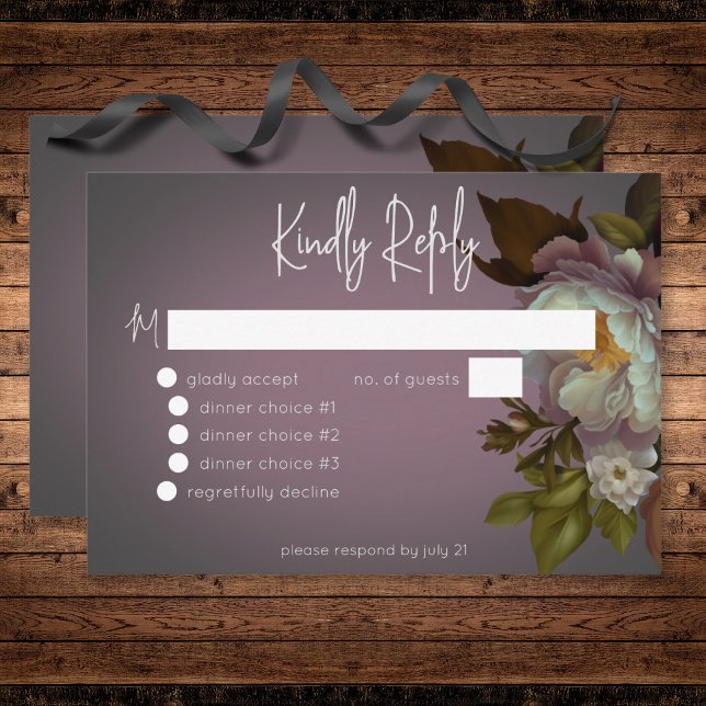 Dark Moody Mauve Floral Modernes Hochzeitsessen RSVP Karte (Dark Moody Mauve Floral Modern Wedding Dinner RSVP Card)