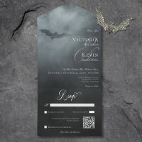 Dark Moody Midnight Bat & Fog QR Code Wedding