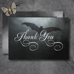 Dark Moody Midnight Bat & Fog Wedding Dankeskarte