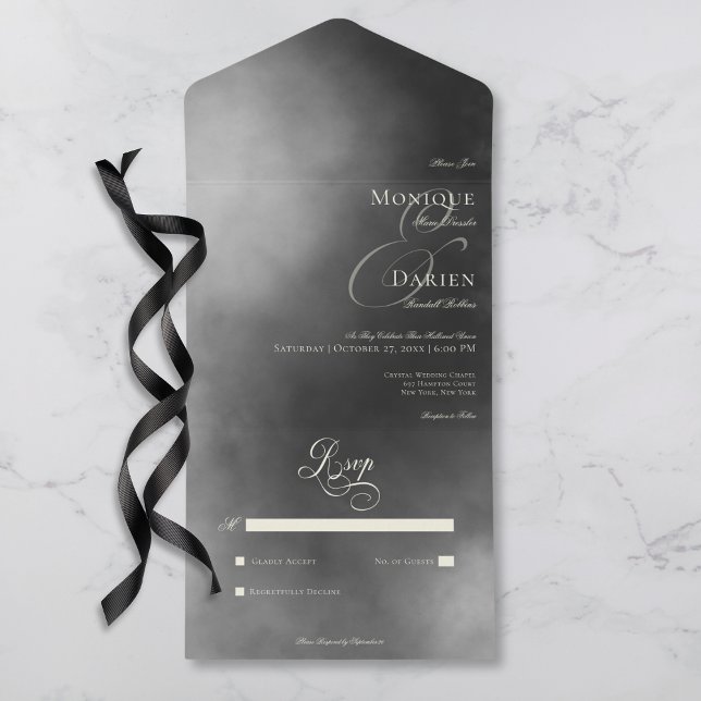 Dark Moody Midnight Black Fog No Dinner Wedding All In One Einladung (Dark Moody Midnight Black Fog No Dinner Wedding All In One Invitation)