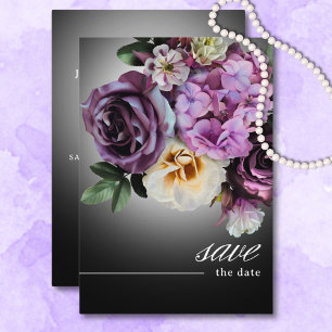 Dark Moody Midnight Lila Floral Romance Wedding Save The Date