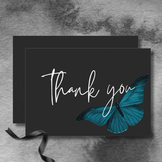 Dark Moody Minimal Aquamarin Moth Wedding Dankeskarte (Dark Moody Minimal Teal Moth Wedding Thank You Card)