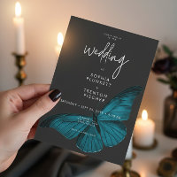 Dark Moody Minimal Aquamarin Moth Wedding