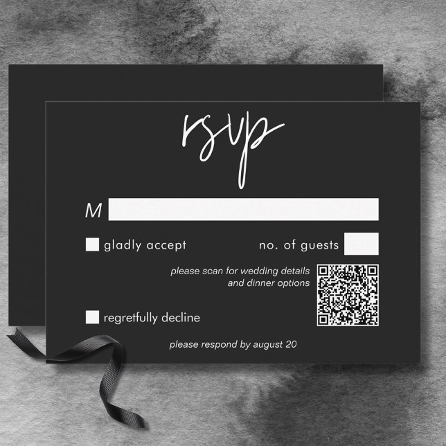 Dark Moody Minimal Wedding QR Code RSVP Karte (Dark Moody Minimal Wedding QR Code RSVP Card)