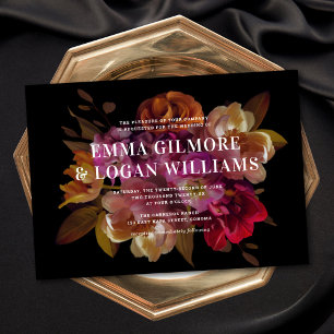 Dark & Moody Modern Painted Floral Wedding Einladung