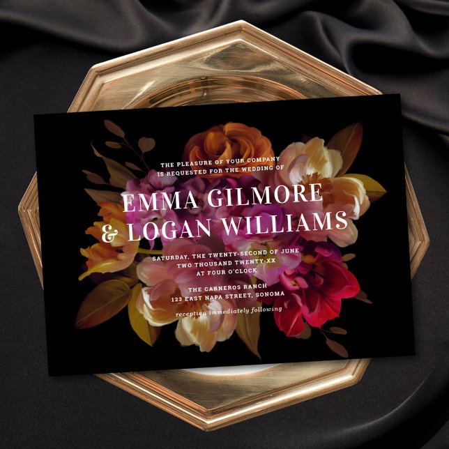 Dark & Moody Modern Painted Floral Wedding Einladung (Von Creator hochgeladen)