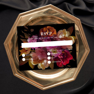 Dark & Moody Painted Floral Wedding Repcard Einladung