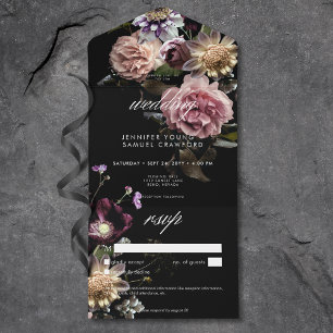 Dark Moody Pastel Opulent Floral Black Dinner All In One Einladung