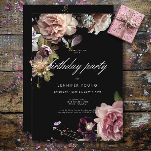 Dark Moody Pastel Opulent Floral Black Geburtstag Einladung