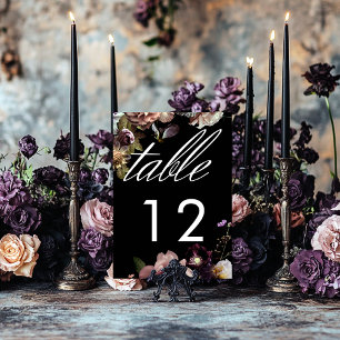 Dark Moody Pastel Opulent Floral Black Wedding Tischnummer