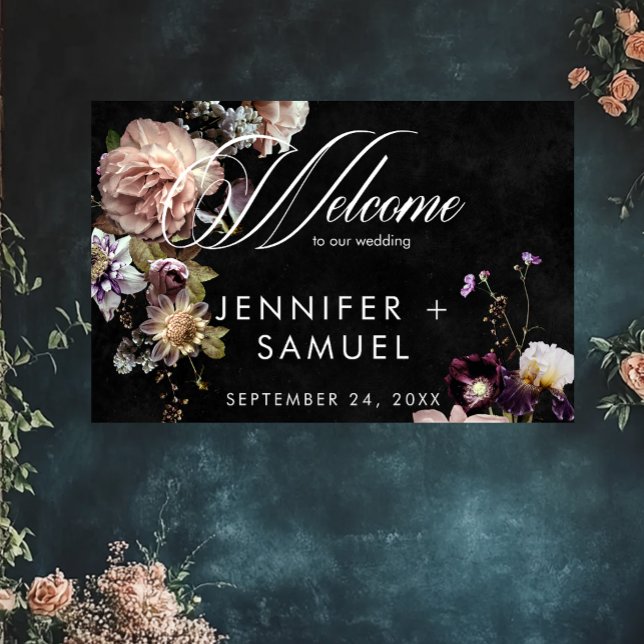 Dark Moody Pastel Opulent Floral Wedding Willkomme Poster (Von Creator hochgeladen)