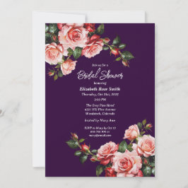 Dark moody pink and red roses purple bridal shower einladung