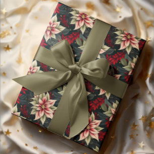Dark Moody Poinsettia Floral Winter Holiday Geschenkpapier