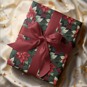Dark Moody Poinsettia Floral Winter Holiday Geschenkpapier